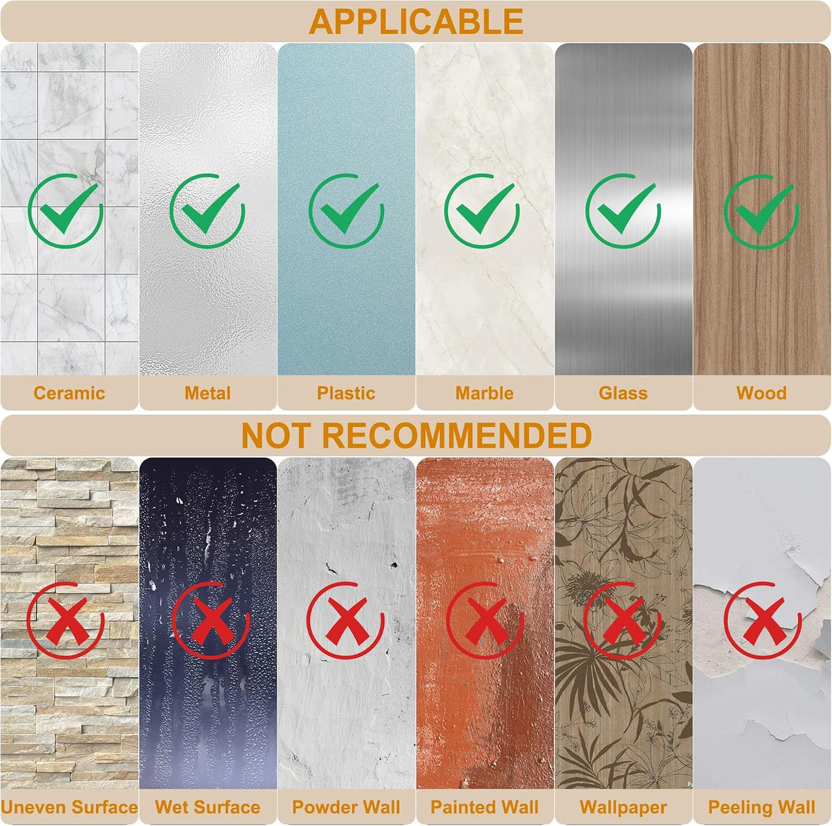 Honmein 6 Pcs Adhesive Wall Hooks for Hanging - Waterproof Shower Hooks